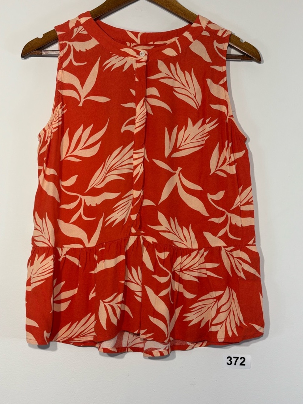 LOFT Sleeveless  Orange Leaf-Print Peplum Top Size Small